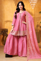 Light Pink Tissue Silk Sharara Suit designer look for weddings and festive wear