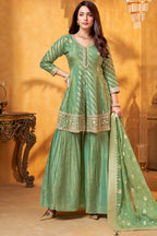 Sea Green Tissue Silk Sharara Suit elegant outfit for festive wear and weddings