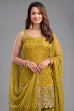 Close-up of the breathable tissue fabric and print on Lime Green Palazzo Suit