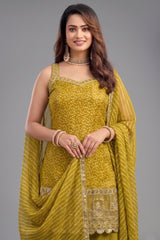 Close-up of the breathable tissue fabric and print on Lime Green Palazzo Suit