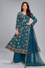 Prussian Blue Crepe Silk Anarkali Suit with Sequin Work - Front View