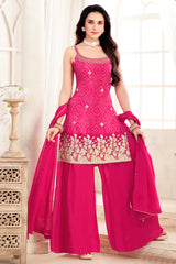 Elegant Pink Chinon Chiffon Palazzo Suit with dupatta for festive celebrations