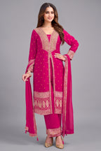 Rani Pink Georgette Slit Cut Suit with Mirror Work - Front View