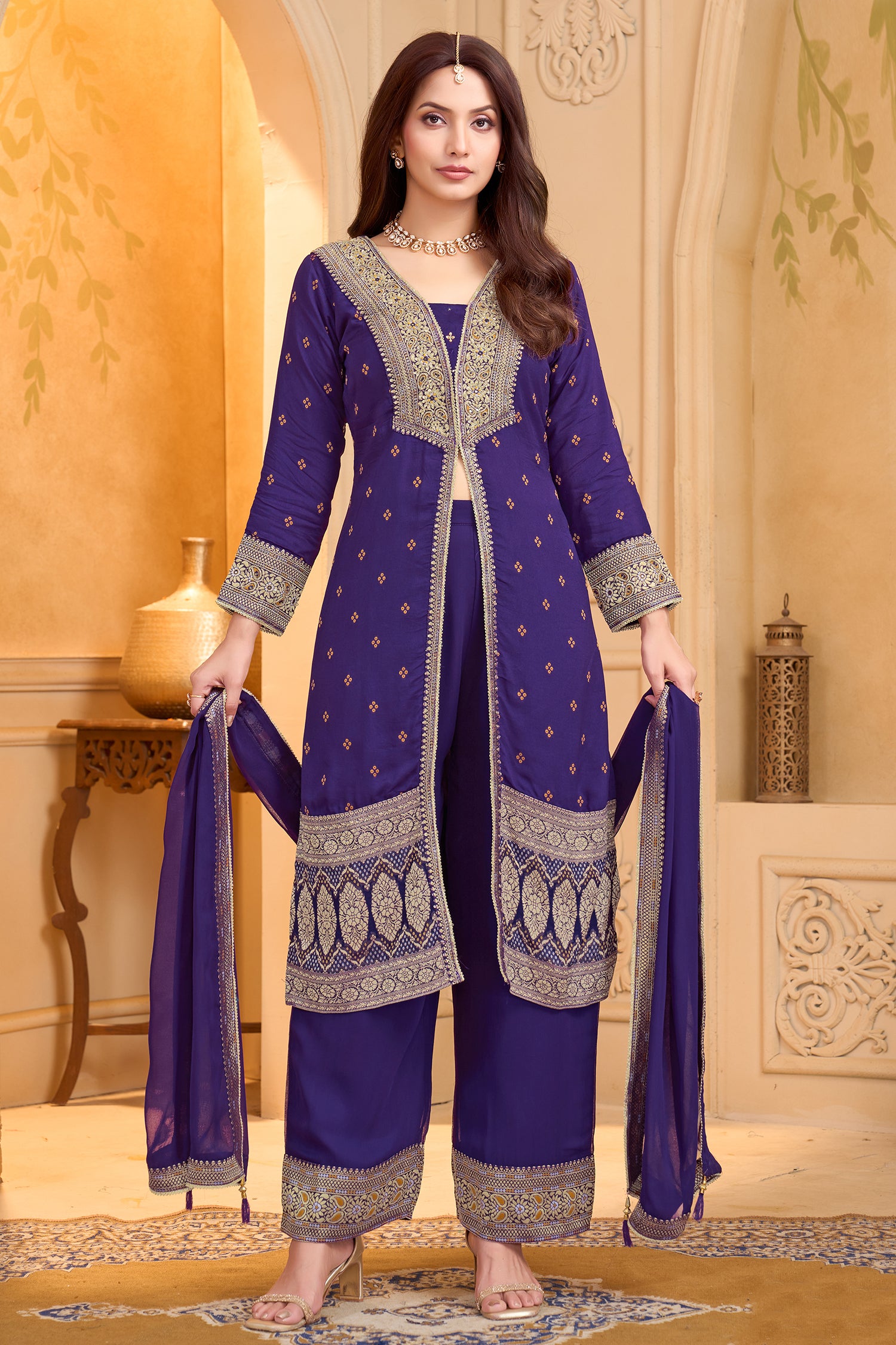 Elegant Purple Georgette Slit Cut Suit for festive and party wear