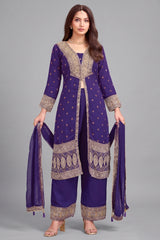 Purple Georgette Slit Cut Suit with Intricate Embroidery - Full View