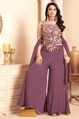 Full designer look of the Dusty Plum Purple Palazzo Set for weddings and festivals