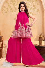 Full designer look of the dark pink sequin embroidered sharara set with dupatta.
