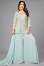 Light Sky Blue Georgette Sequin and Cutdana Worked Palazzo Suit - blue georgette saree