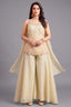 Cream Crepe Silk Beaded Floral Worked Palazzo Suit