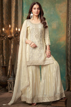 Cream Crepe Silk Sequin Embroidered Sharara Suit
