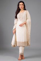 Pearl White Art Silk Straight Cut Suit with Sequin and Embroidery Work