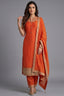 Orange Art Silk Straight Cut Suit with Sequin and Embroidery Work