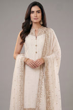 Pearl White Art Silk Straight Cut Suit with Sequin and Embroidery Work