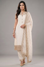 Pearl White Art Silk Straight Cut Suit with Sequin and Embroidery Work