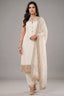 Pearl White Art Silk Straight Cut Suit with Sequin and Embroidery Work