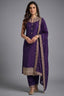 Purple Art Silk Straight Cut Suit with Sequin and Embroidery Work