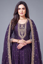 Purple Art Silk Anarkali Suit with Sequin and Embroidery Work