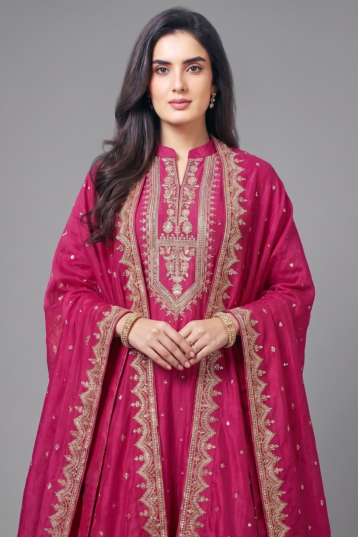 Rani Pink Art Silk Anarkali Suit with Sequin and Embroidery Work Secondary image