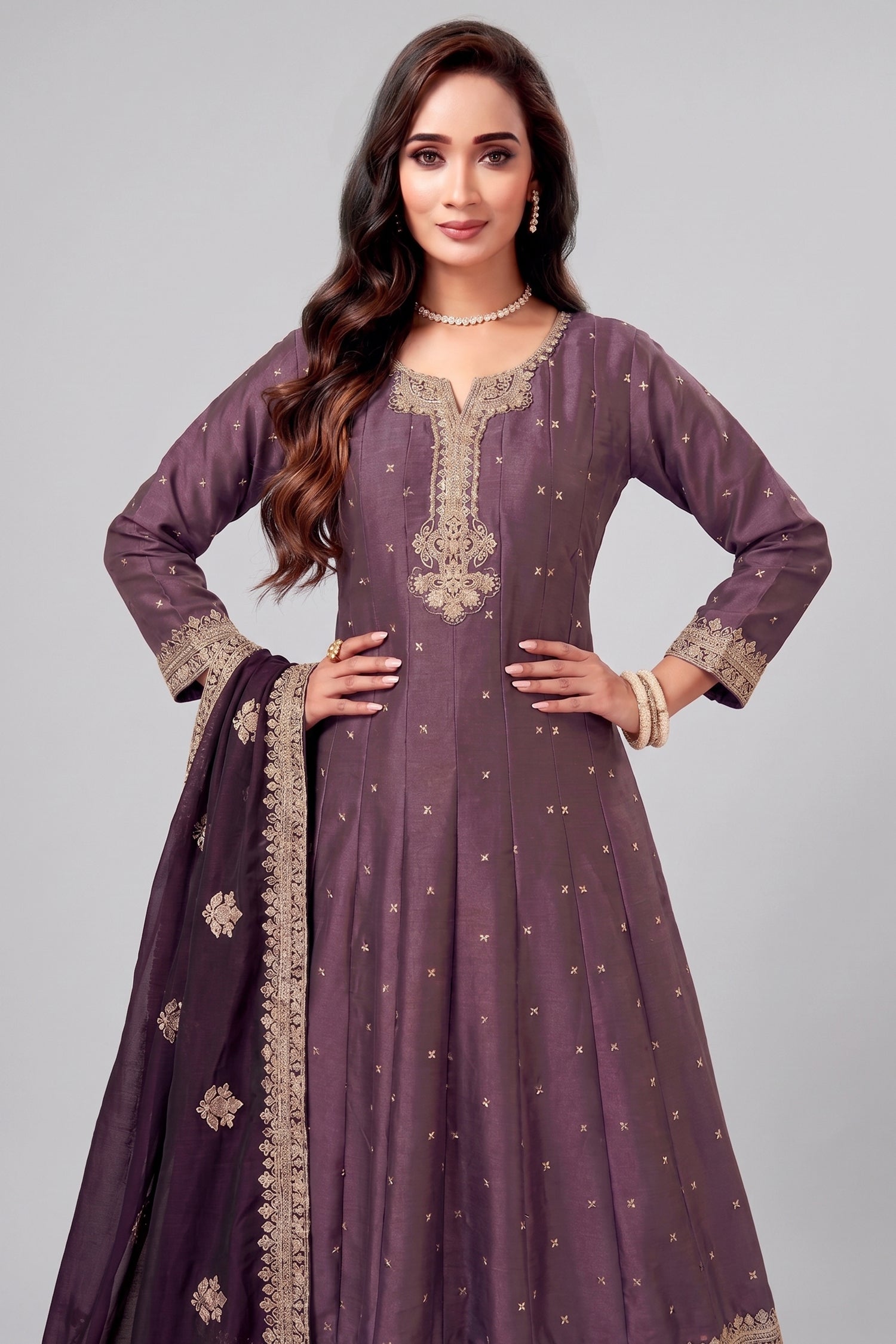 Antique Fuchsia Purple Art Silk Anarkali Suit with Sequin Work Secondary image