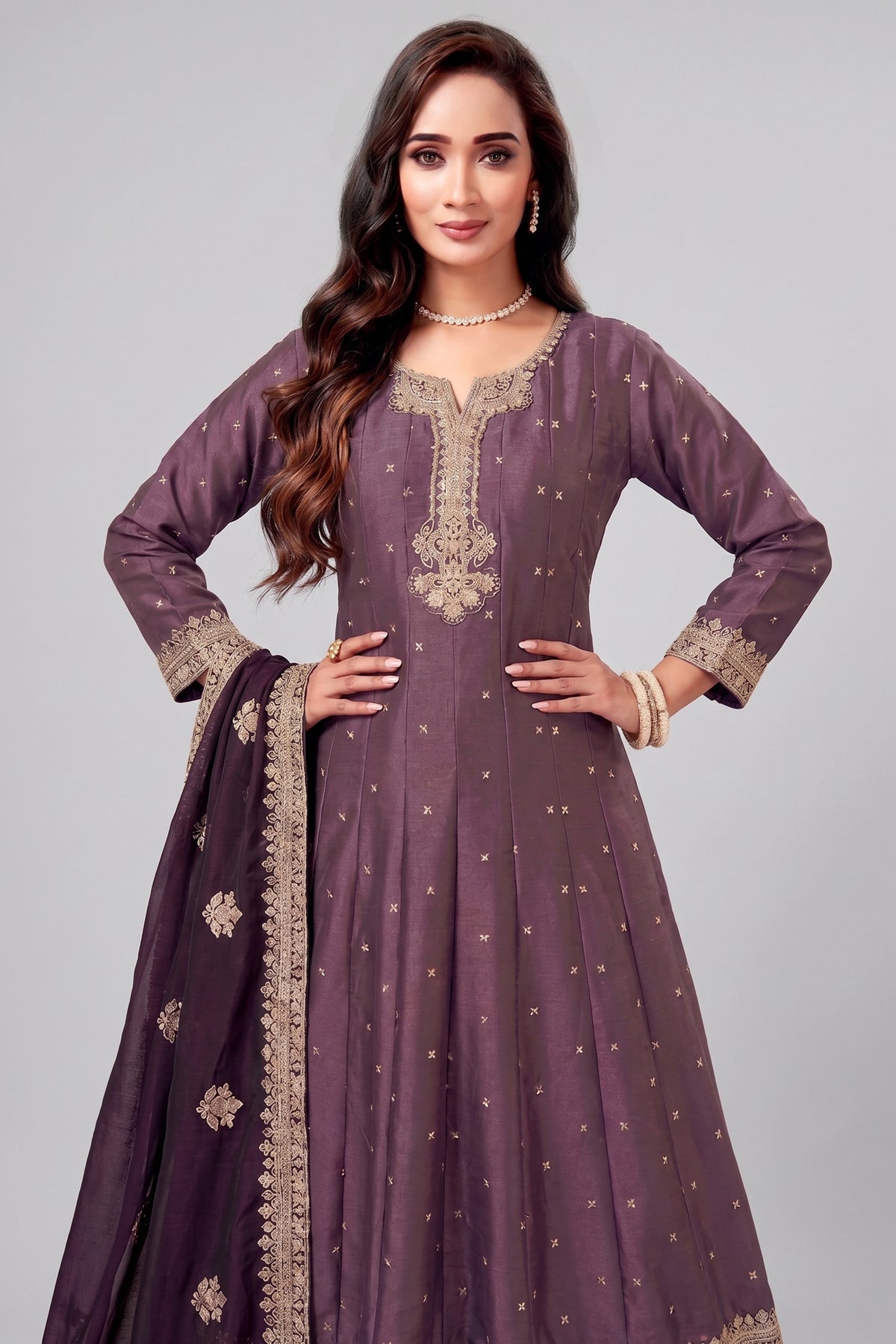 Antique Fuchsia Purple Art Silk Anarkali Suit with Sequin Work