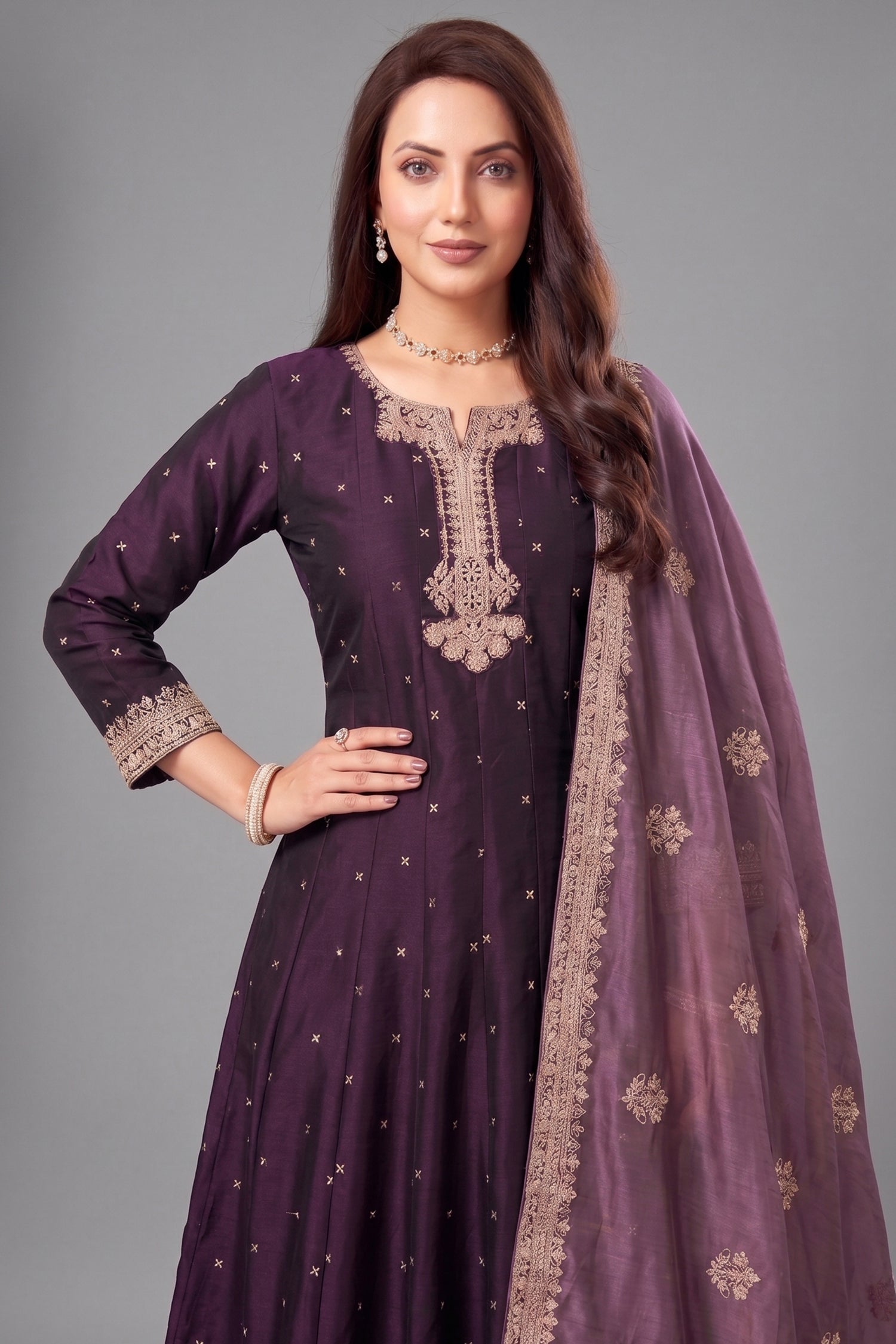 Dark Purple Art Silk Sequin Worked Anarkali Suit Secondary image