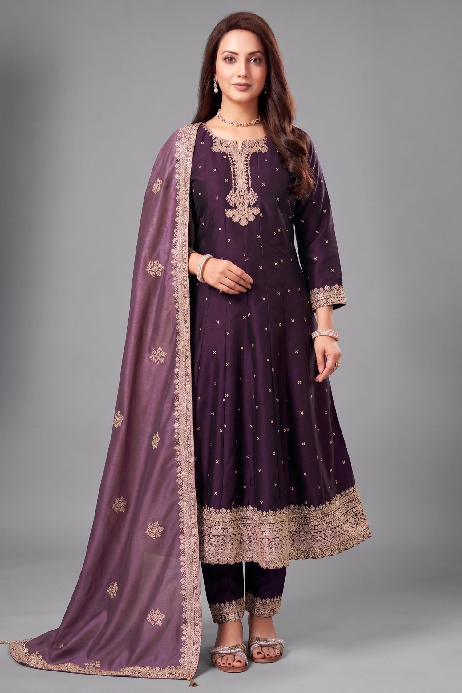 Dark Purple Art Silk Sequin Worked Anarkali Suit Main image