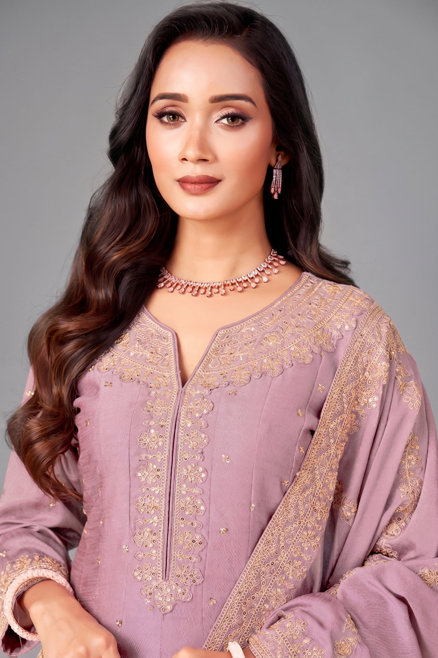 Light Purple Art Silk Sequin Worked Anarkali Suit Secondary image