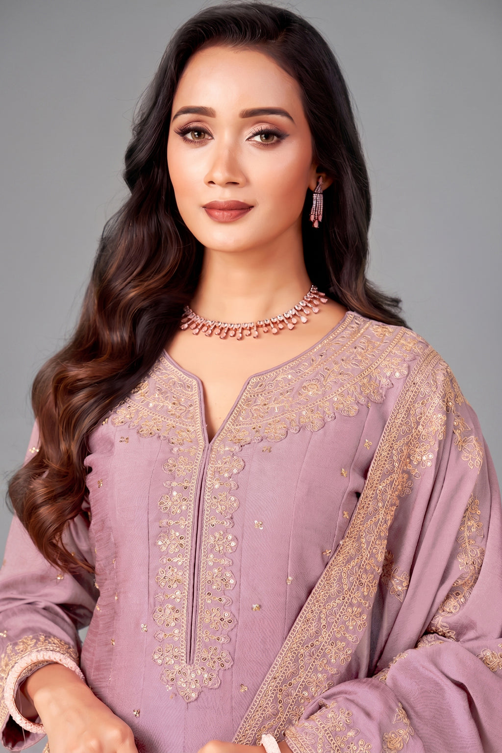 Light Purple Art Silk Sequin Worked Anarkali Suit
