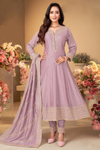 Light Purple Art Silk Sequin Worked Anarkali Suit