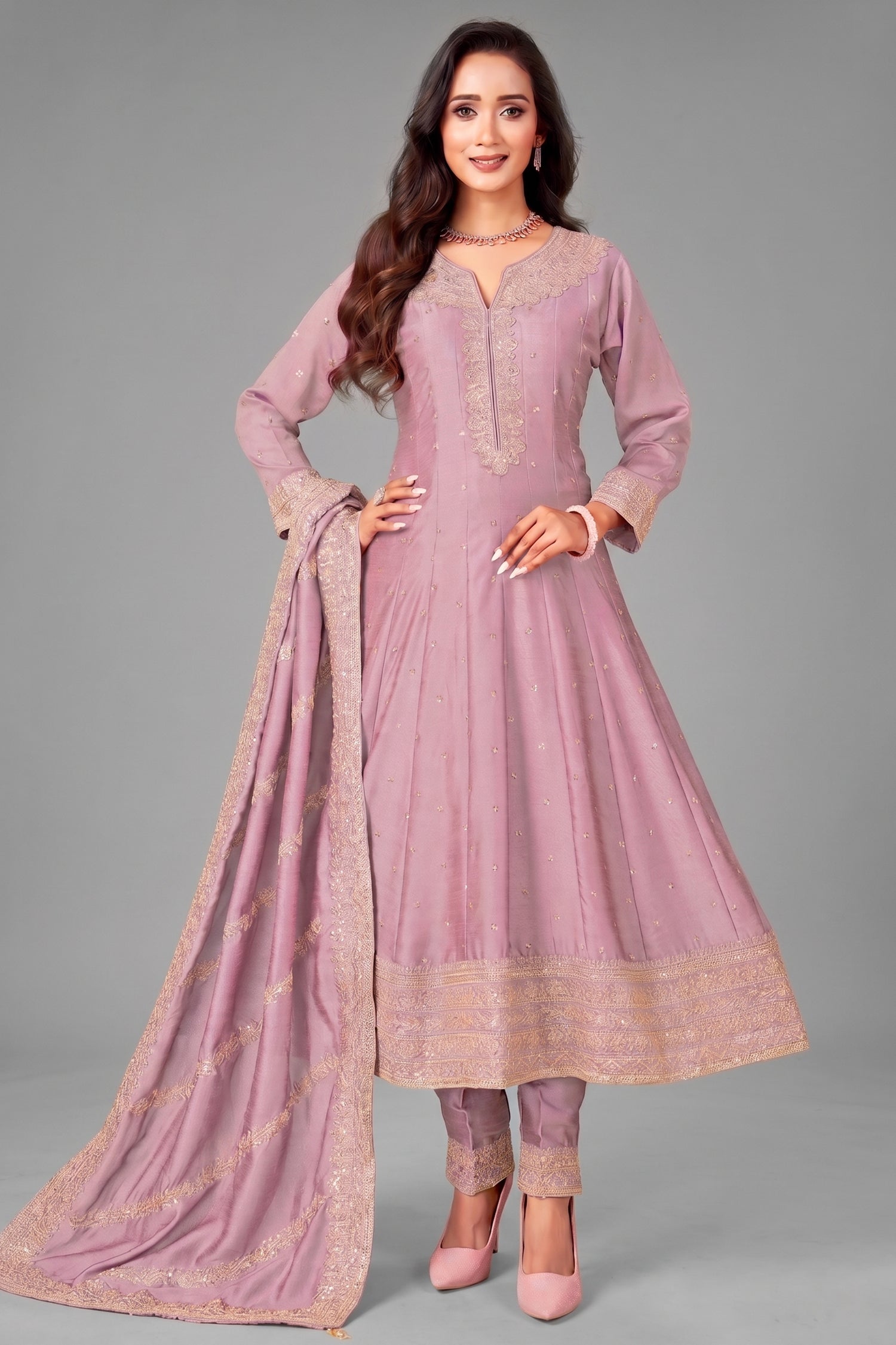 Light Purple Art Silk Sequin Worked Anarkali Suit Main image