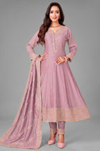 Light Purple Art Silk Sequin Worked Anarkali Suit