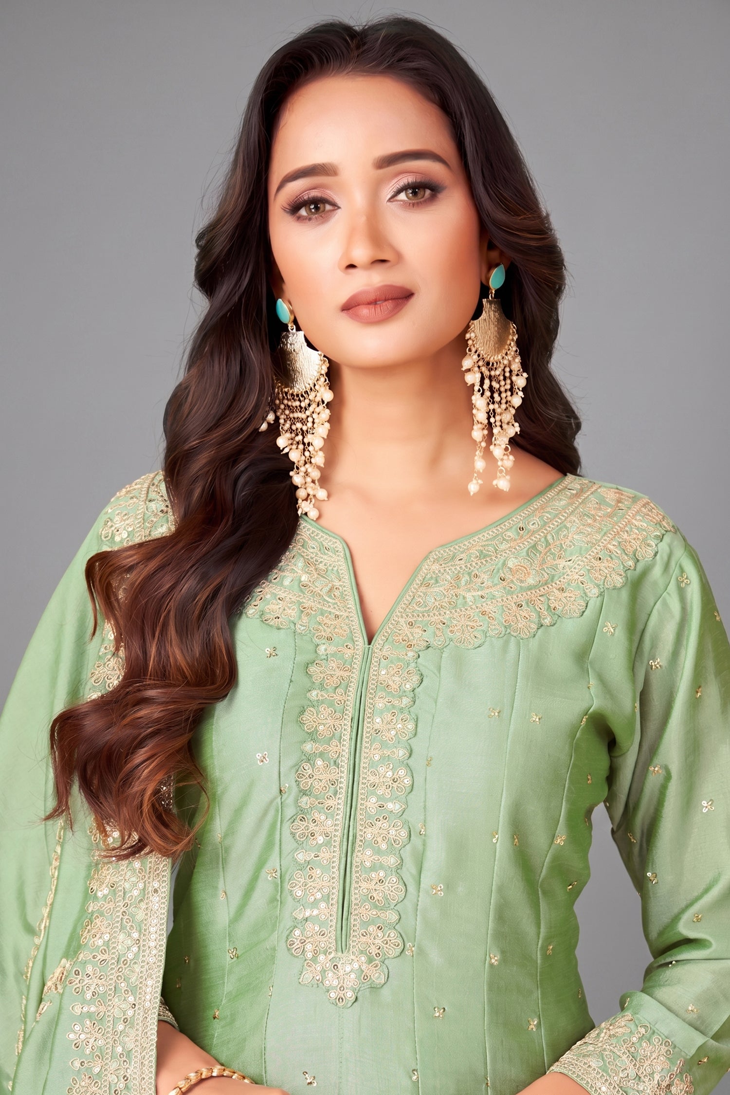Pista Green Art Silk Sequin Worked Anarkali Suit Secondary image