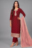 Dark Maroon Art Silk Sequin Worked Straight Cut Suit
