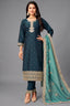Prussian Blue Art Silk Sequin Embroidered Straight Cut Suit