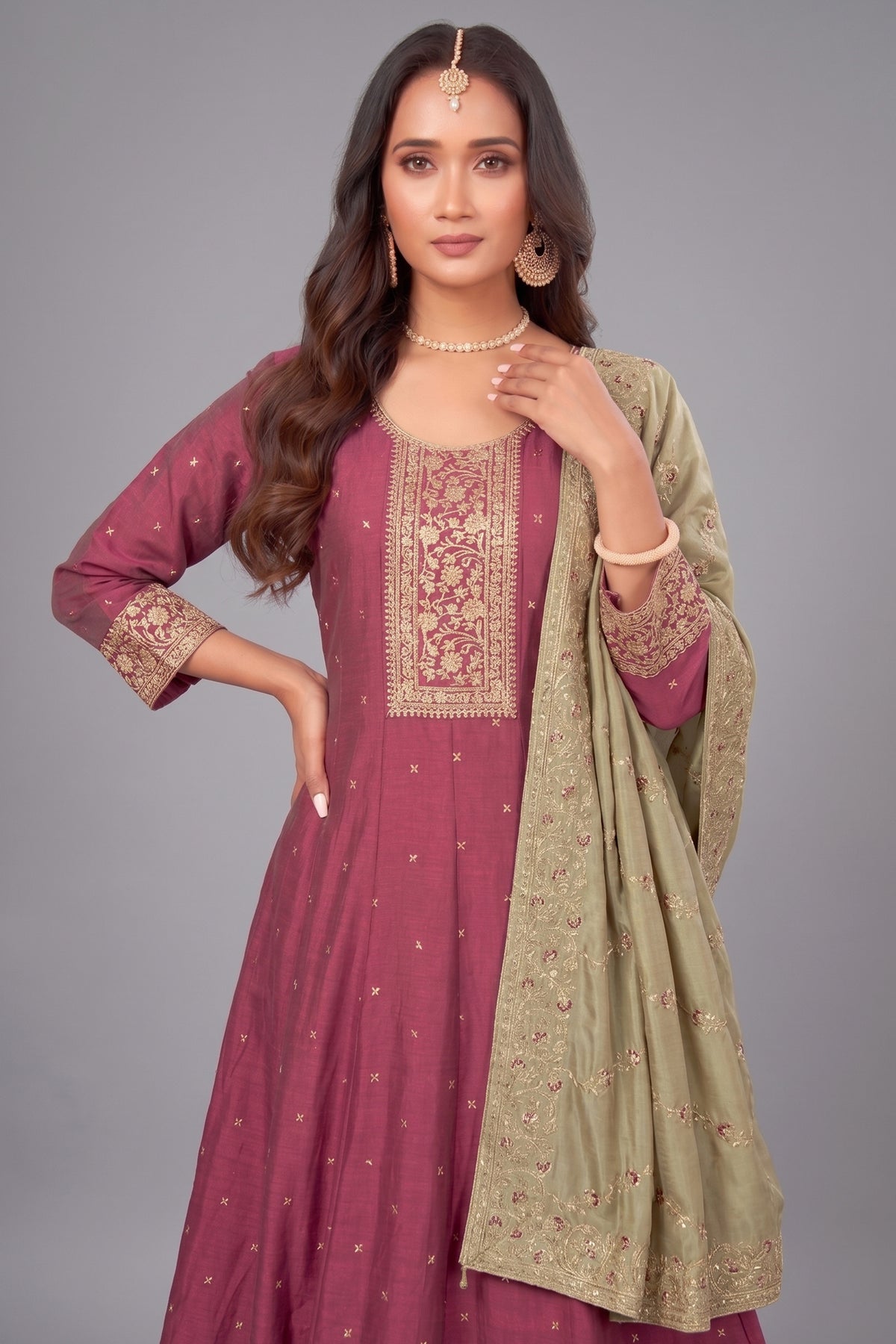 Rouge Pink Art Silk Sequin Worked Anarkali Suit