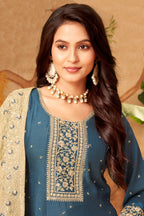 Rama Blue Art Silk Sequin Worked Anarkali Suit