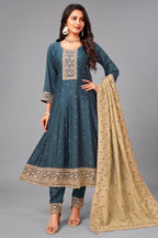 Rama Blue Art Silk Sequin Worked Anarkali Suit