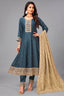 Teal Blue Art Silk Sequin Worked Anarkali Suit