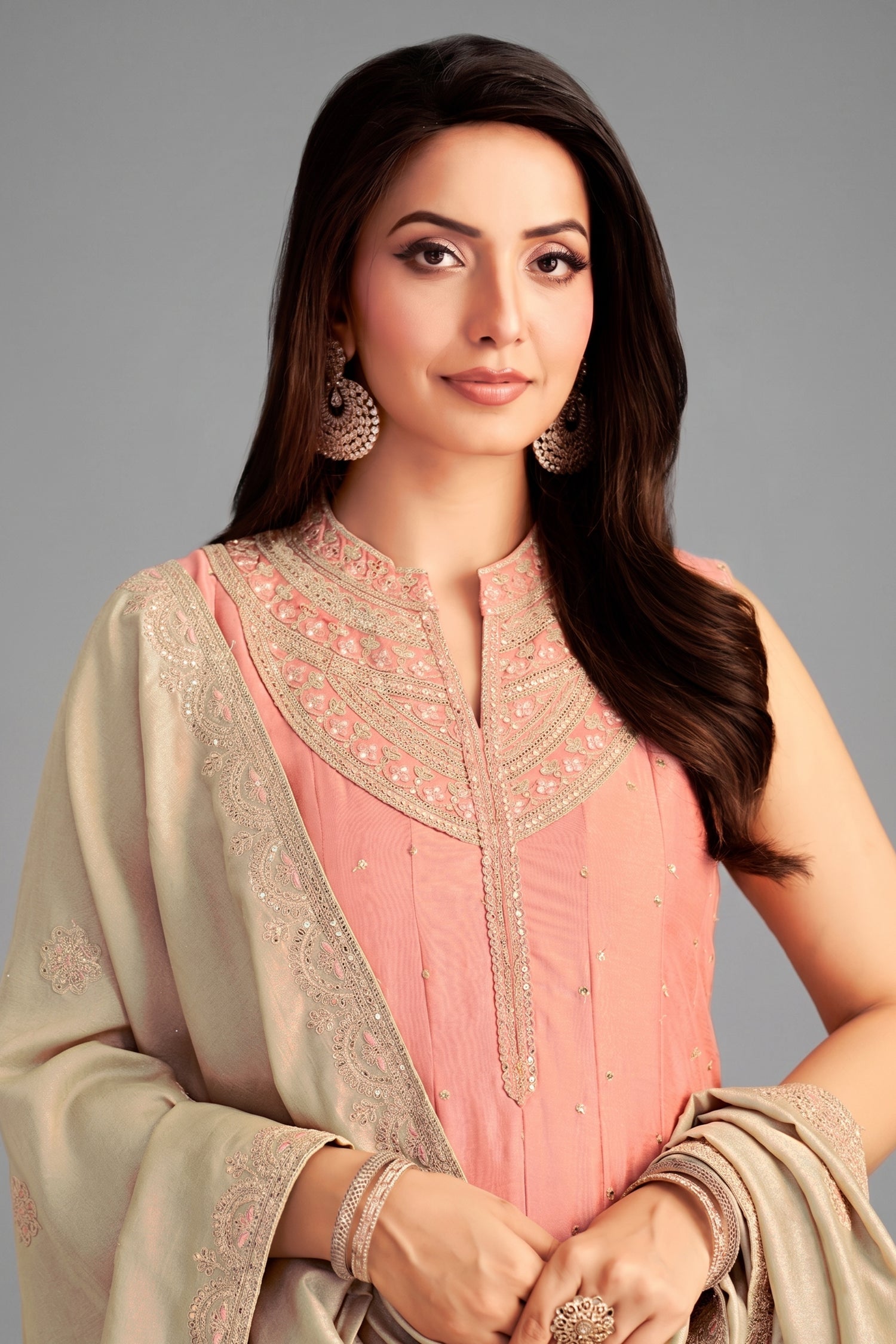 Light Pink Art Silk Sequin Embroidered Anarkali Suit Secondary image