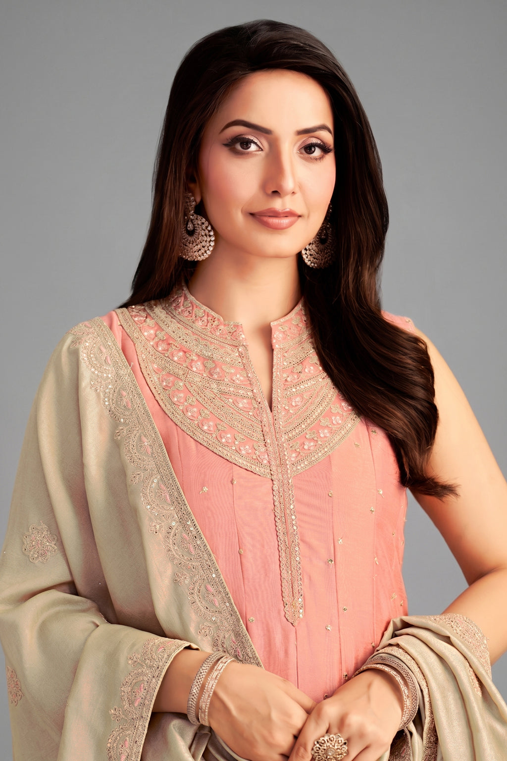 Light Pink Art Silk Sequin Embroidered Anarkali Suit