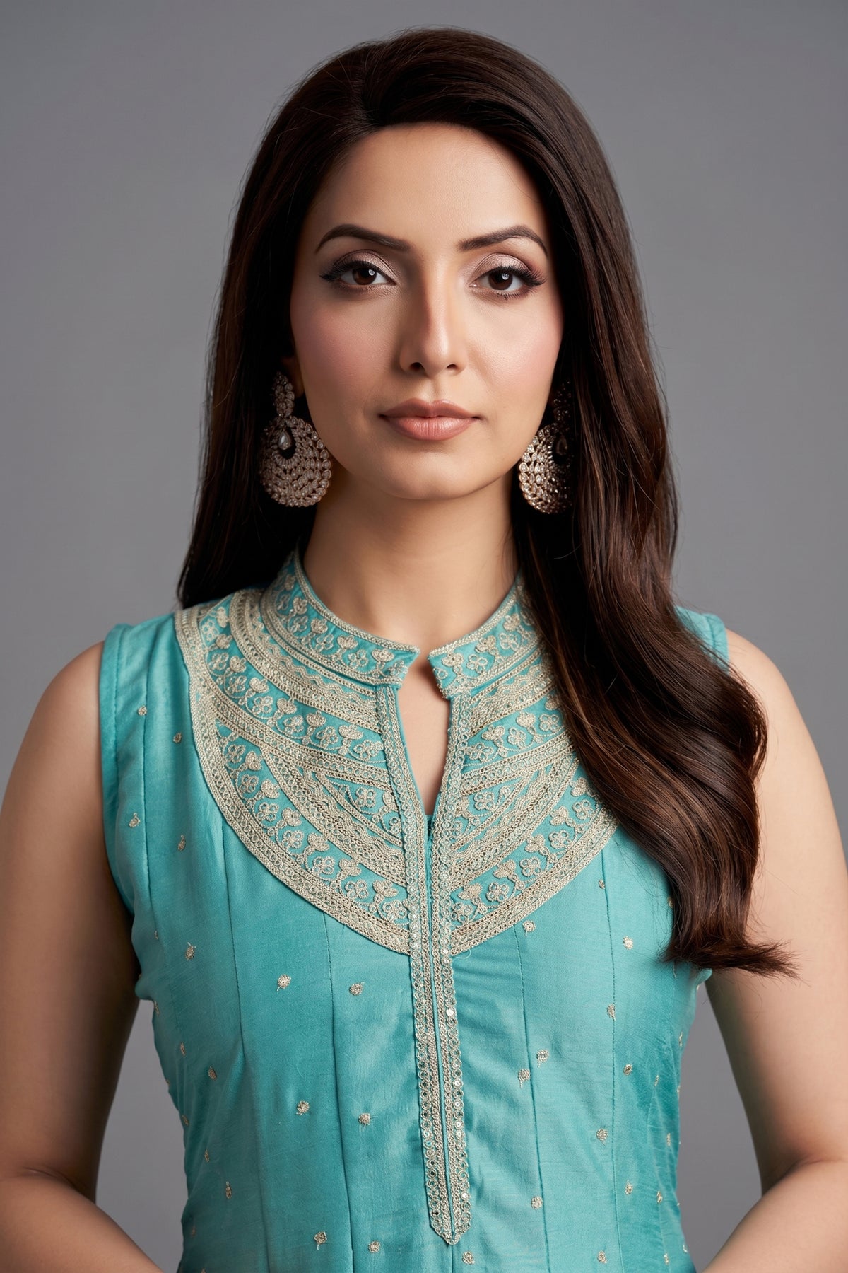 Aqua Blue Art Silk Sequin Embroidered Anarkali Suit