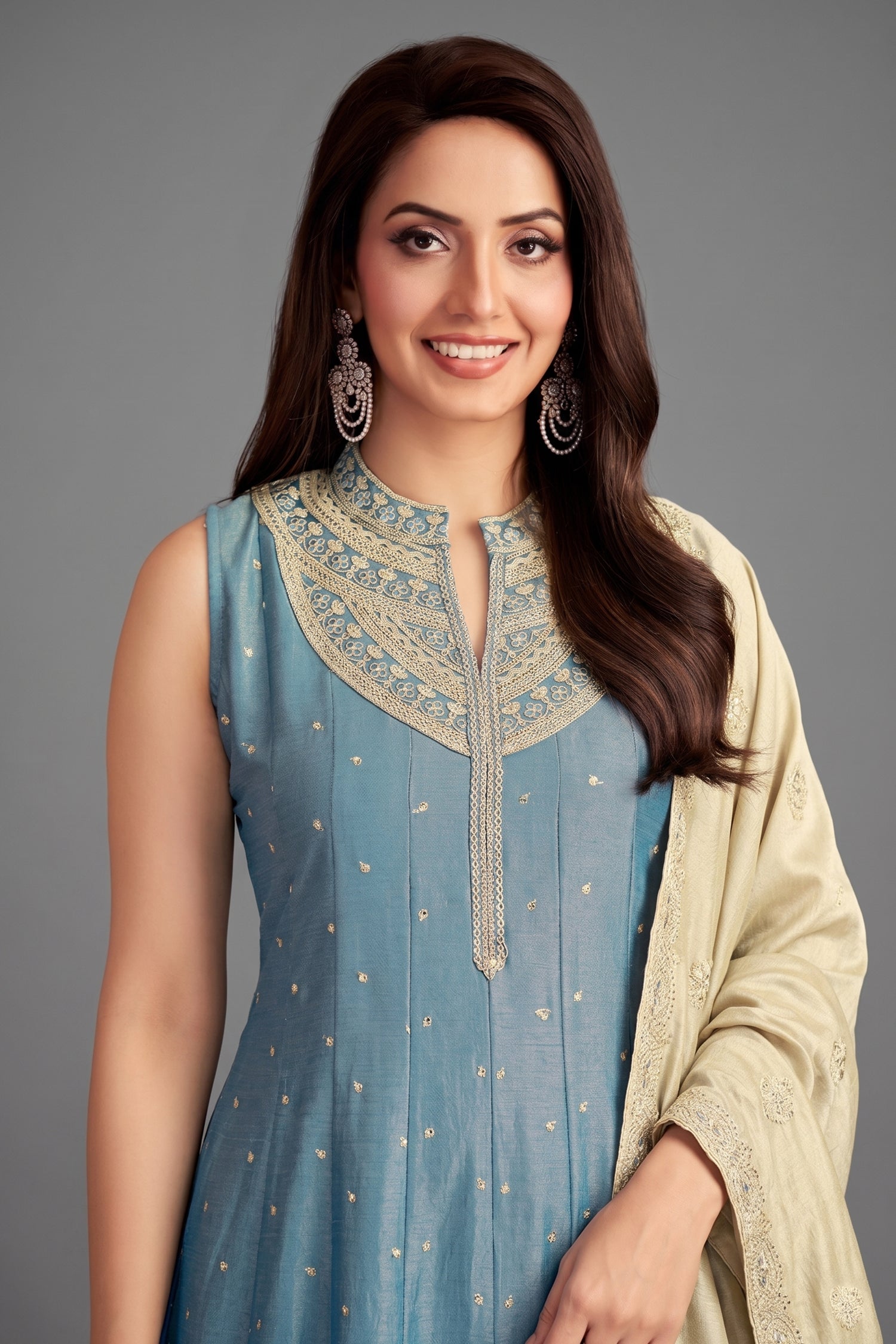 Light Blue Art Silk Sequin Worked Anakrali Suit Secondary image