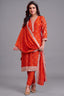Burnt Tangerine Orange Art Silk Straight Cut Salwar Suit with Delicate Floral Embroidery