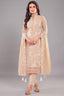 Beige Art Silk Floral Embroidered Straight Cut Suit