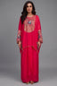 Rani Pink Satin Sequin and Embroidery Worked Kaftan Style Top with Draped Skirt