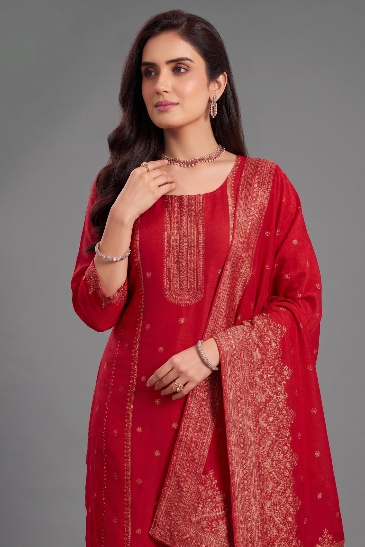Rani Pink Art Silk Woven Straight Cut Suit Secondary image