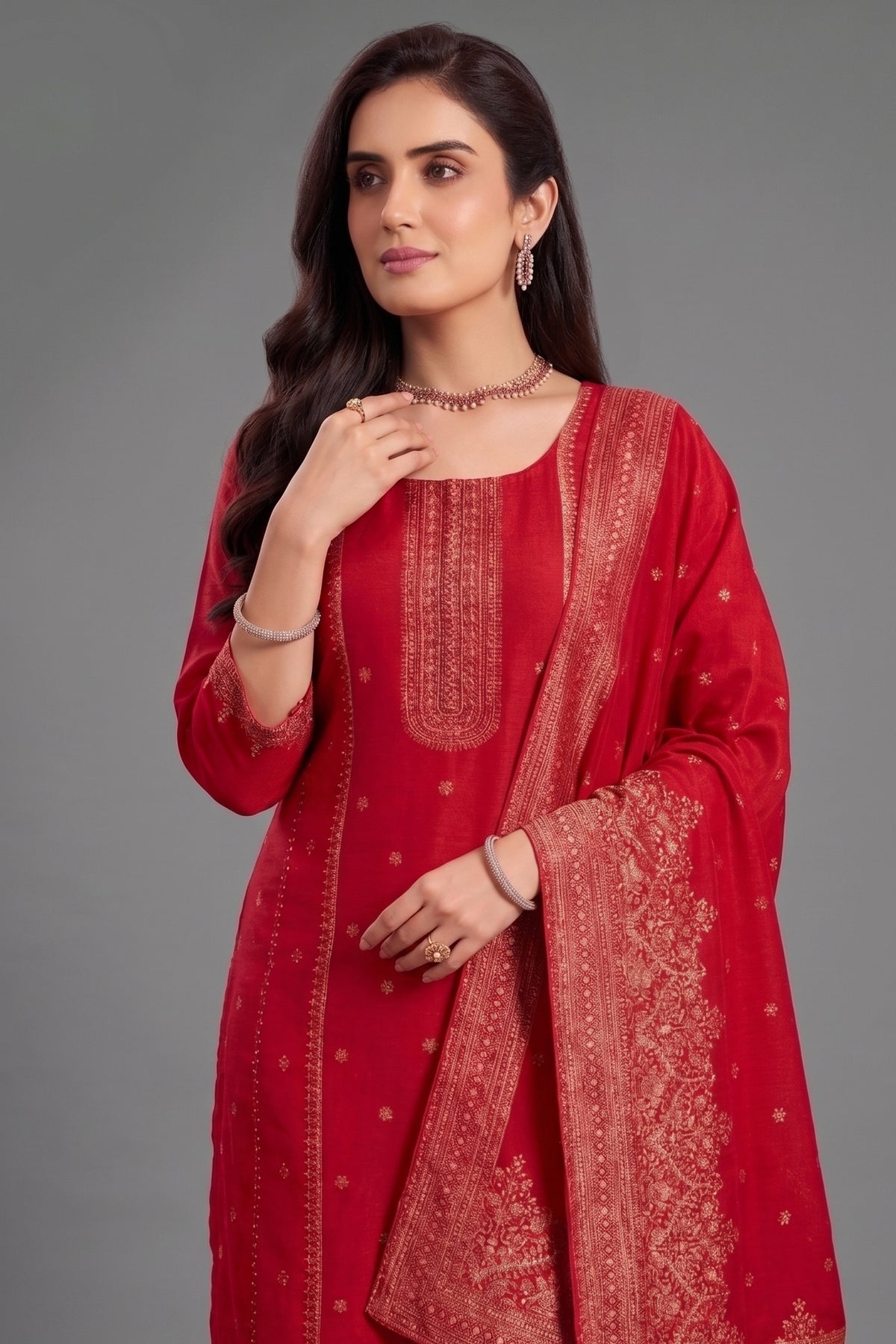 Rani Pink Art Silk Woven Straight Cut Suit
