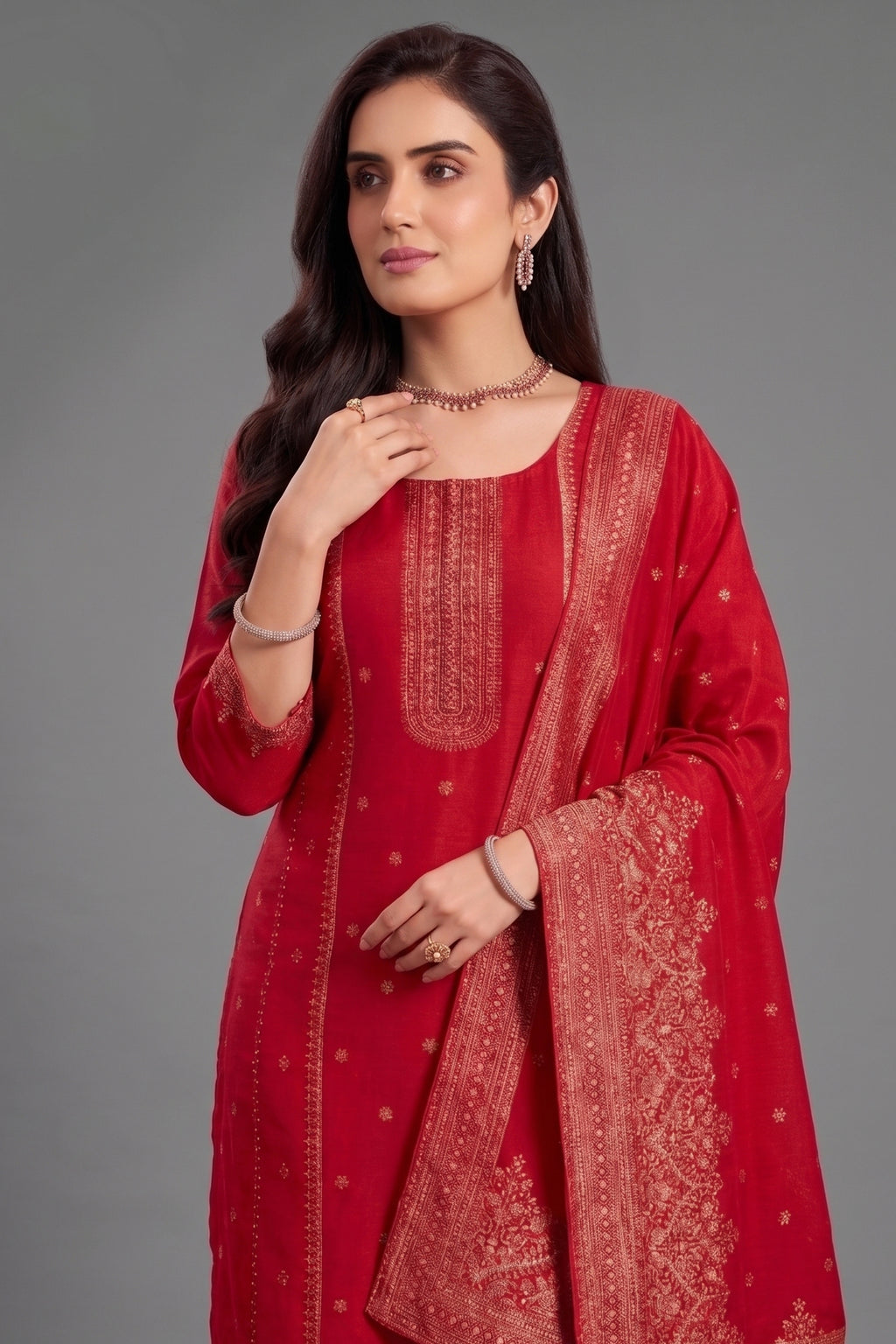 Rani Pink Art Silk Woven Straight Cut Suit