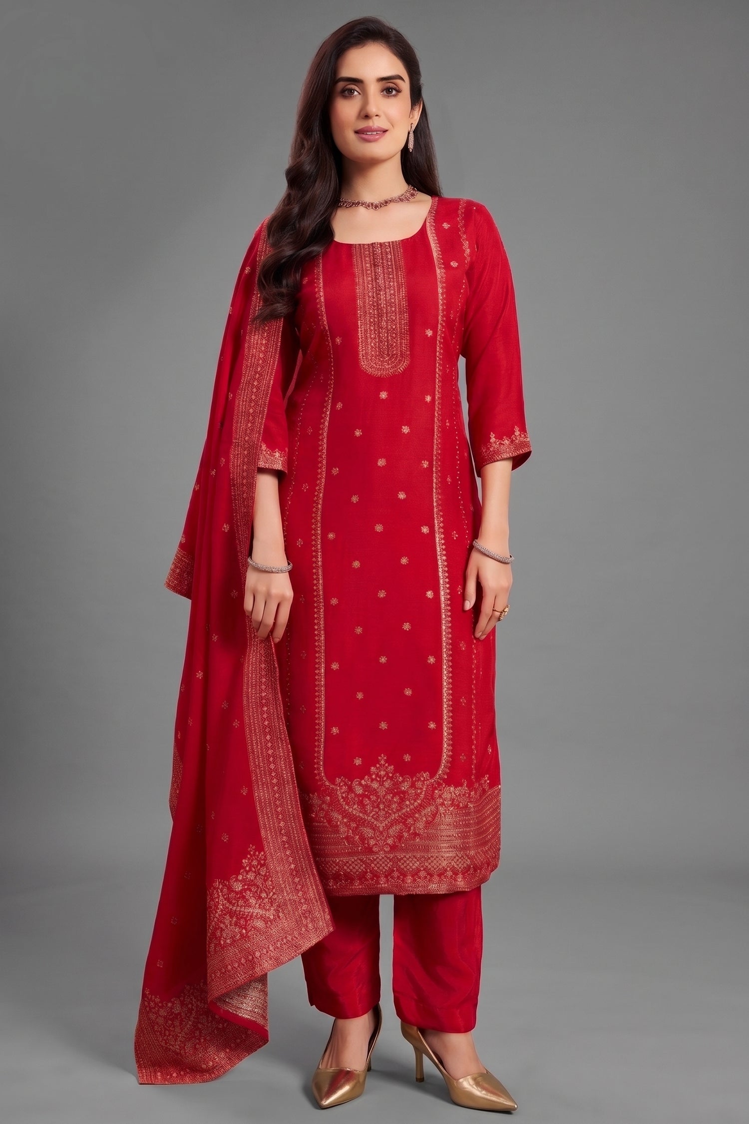 Rani Pink Art Silk Woven Straight Cut Suit Main image