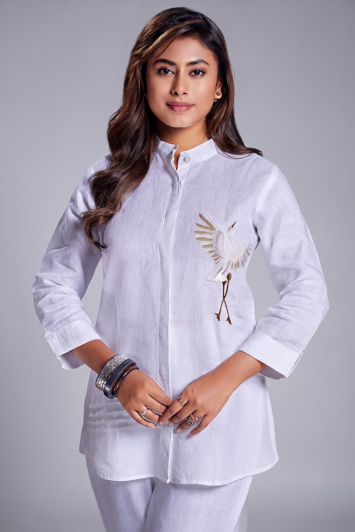 Pearl White Cotton Bird Motif Co-Ord Set